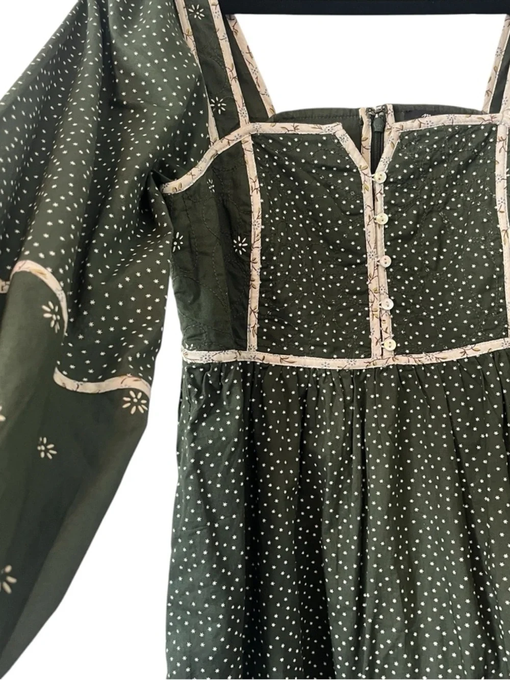 Madewell Green Floral Dress 0 Puff Sleeve Square Neck Cottagecore Pockets